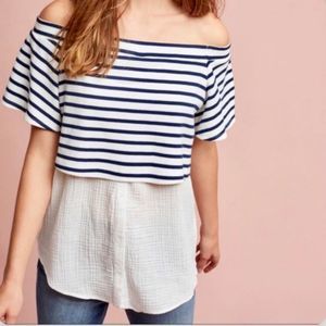 Anthro POSHMARK navy stripe off the shoulder top